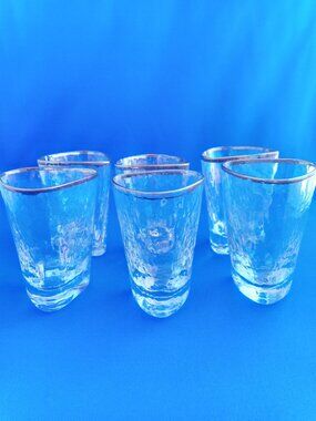 anthropologie zaza luster shot glasses set of 6 trianglular shape gold rim